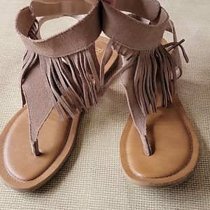 Restricted Kill It Suede Fringe Taupe Thong Sandal